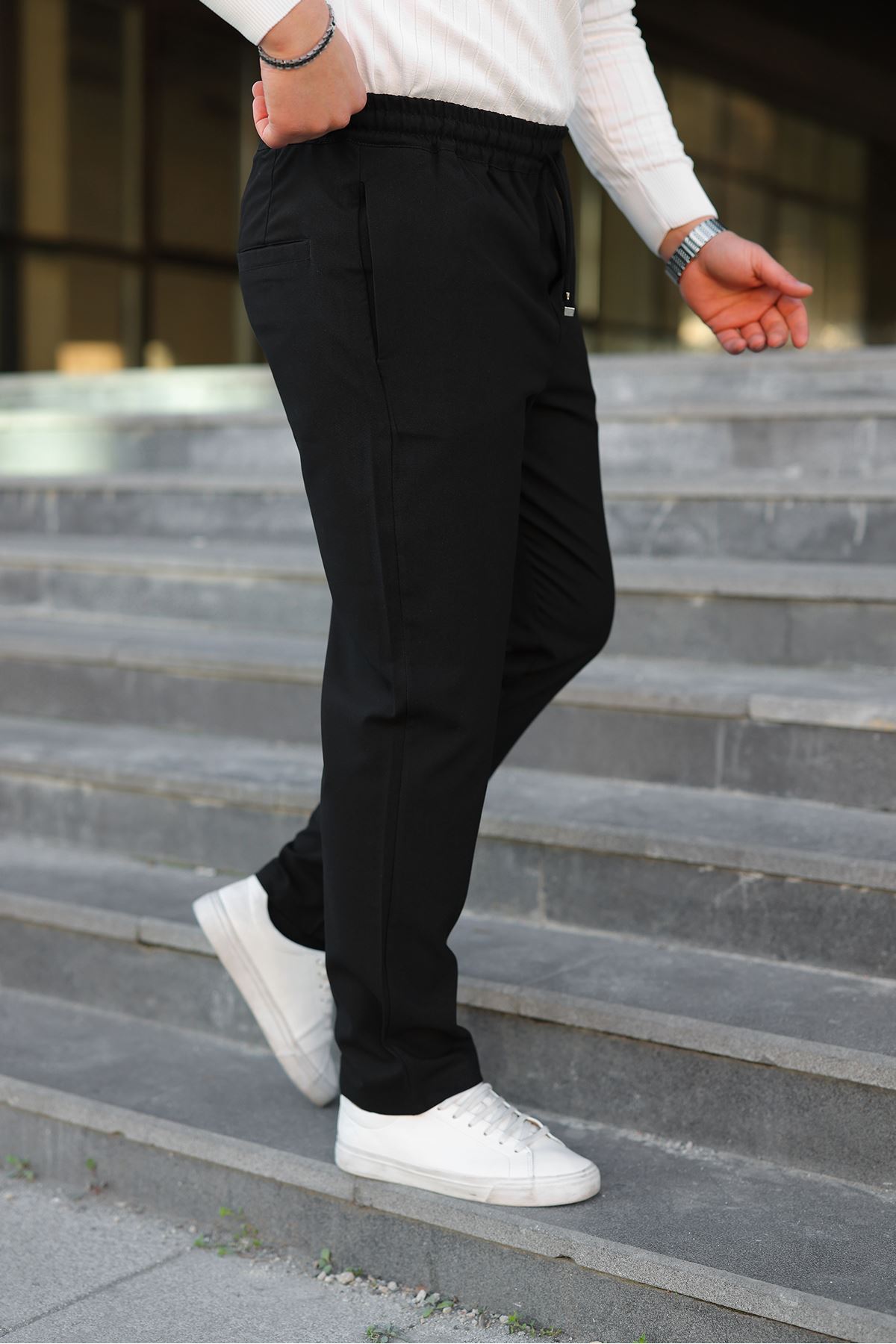 Erkek Baggy Bel Lastik Bez Ayağı Kumaş Pantolon