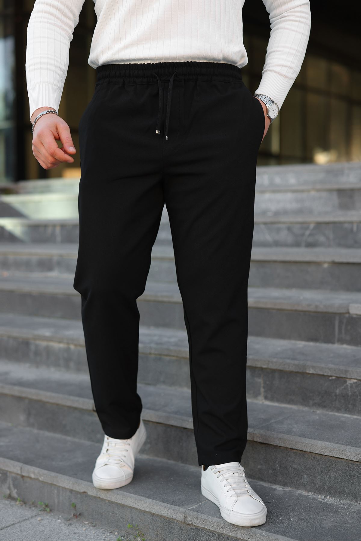 Erkek Baggy Bel Lastik Bez Ayağı Kumaş Pantolon