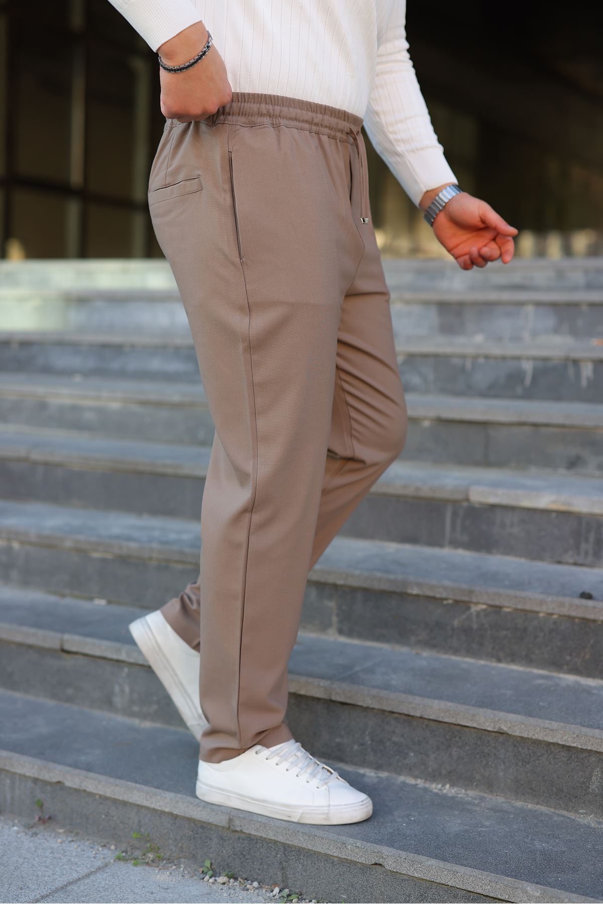 Erkek Baggy Bel Lastik Bez Ayağı Kumaş Pantolon