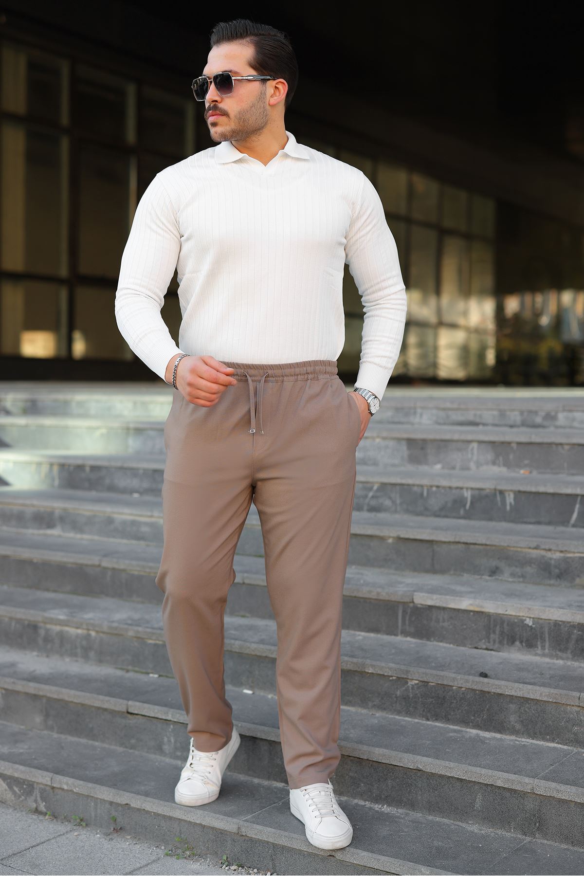 Erkek Baggy Bel Lastik Bez Ayağı Kumaş Pantolon