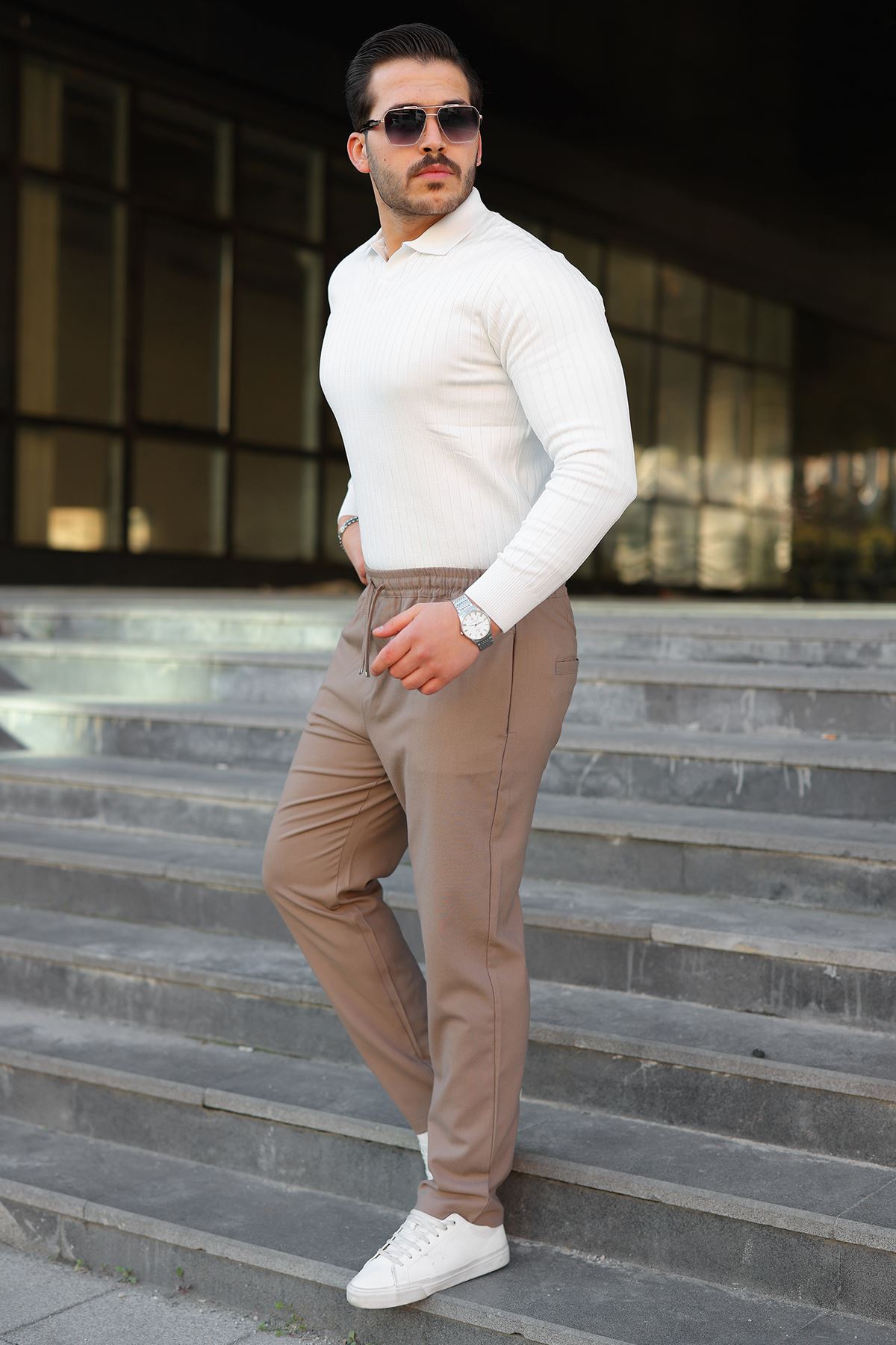 Erkek Baggy Bel Lastik Bez Ayağı Kumaş Pantolon