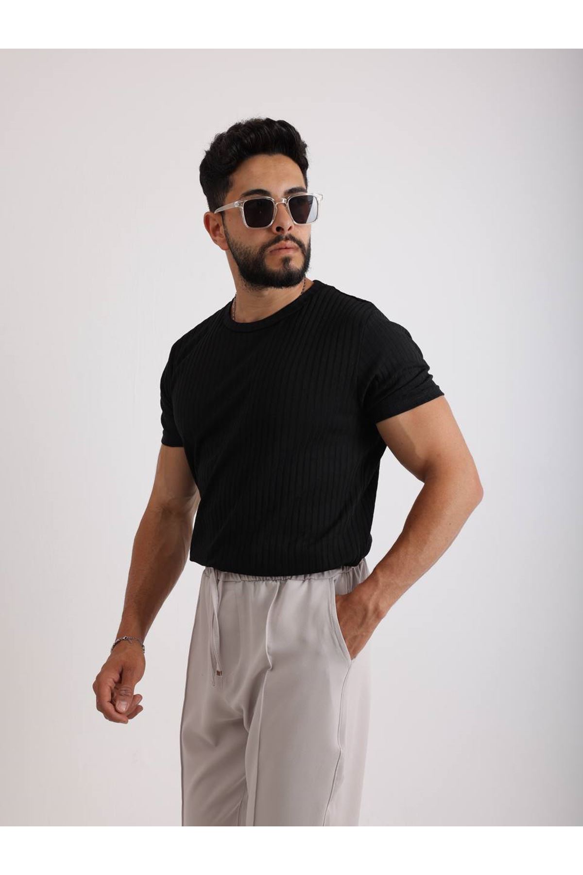 Zinox Kumaş Basic Kendinden Desenli T-shirt