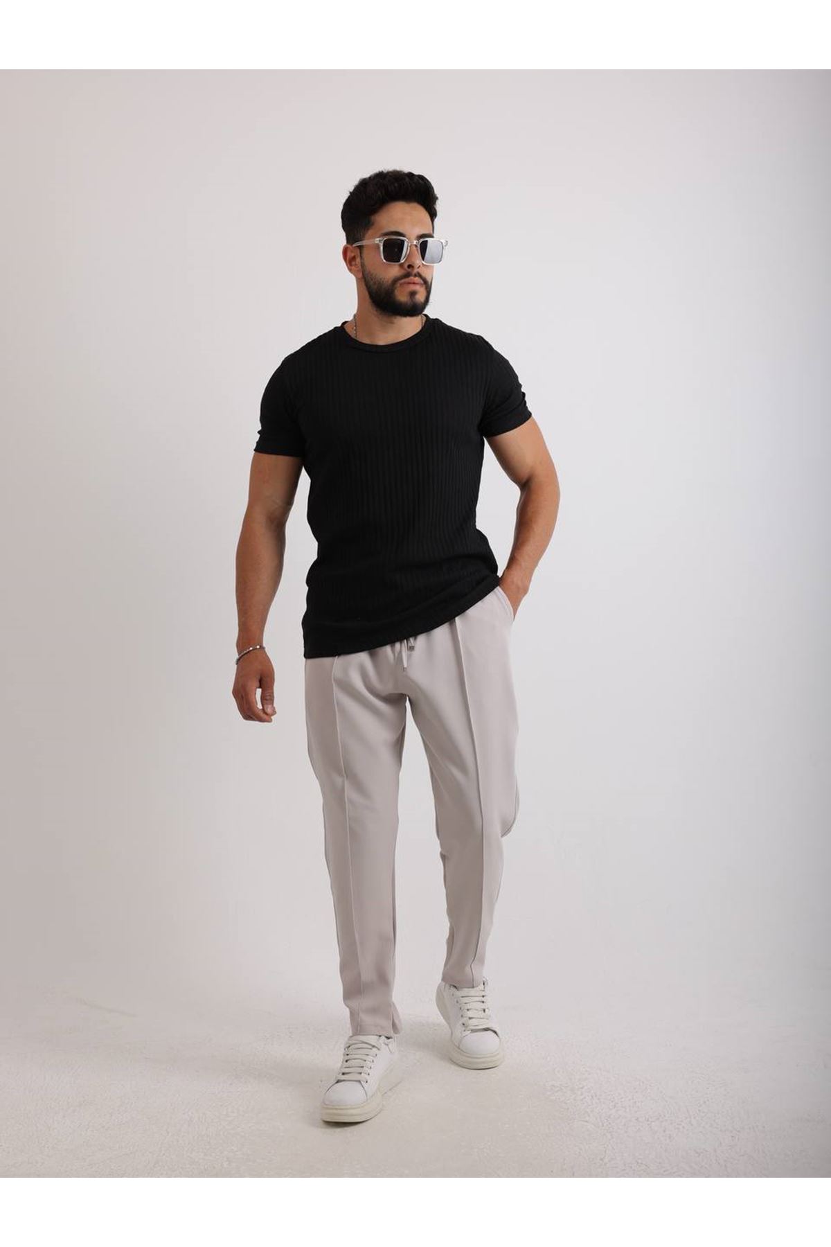 Zinox Kumaş Basic Kendinden Desenli T-shirt