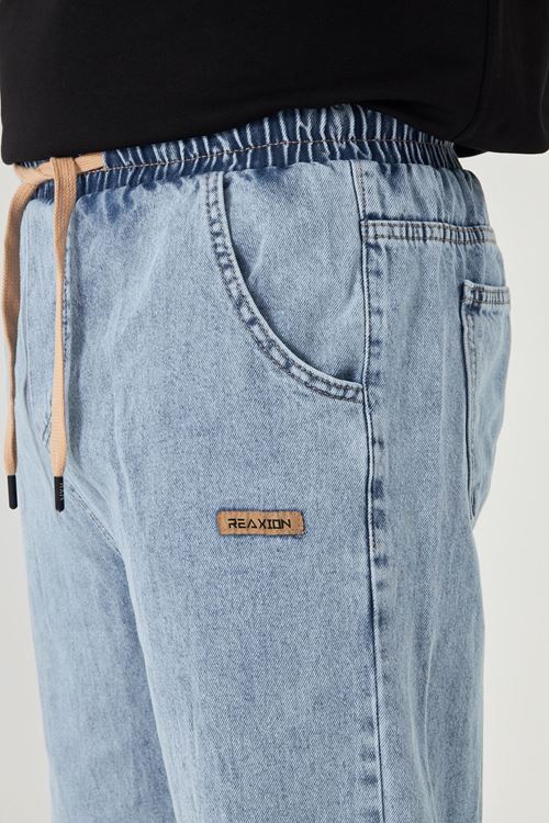 Erkek Baggy Düz Şık Etiket Detaylı Kot Pantolon 713