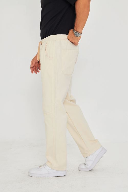 Erkek Baggy Parçalı Desen Yan Etiketli Gabardin Pantolon 721