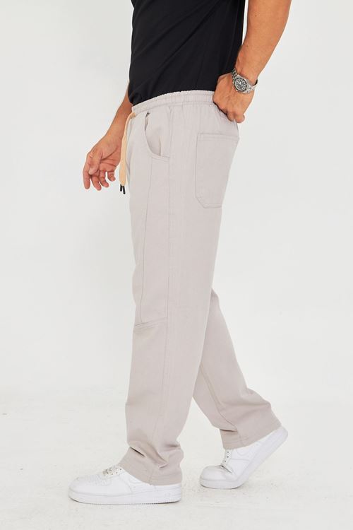 Erkek Baggy Parçalı Desen Yan Etiketli Gabardin Pantolon 721