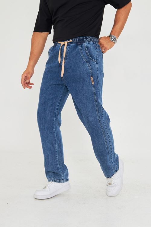 Erkek Baggy Yandan Parçalı Etiket Detaylı Düz Kot Pantolon 707