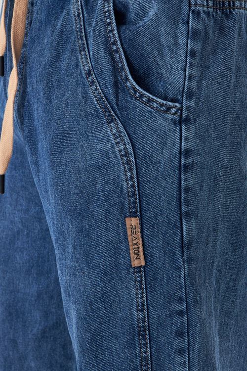 Erkek Baggy Yandan Parçalı Etiket Detaylı Düz Kot Pantolon 707