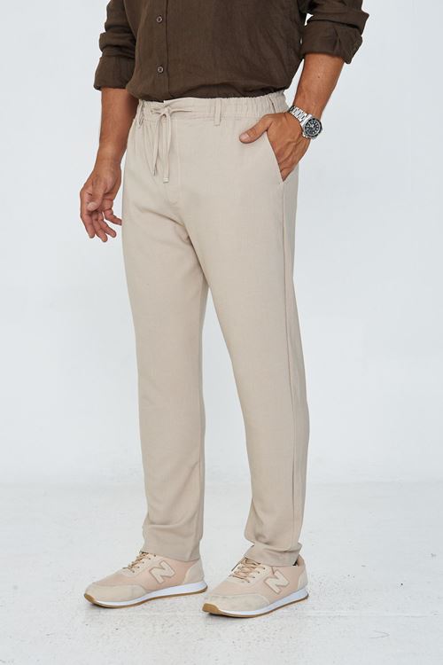 Erkek Bel Kemerli Klasik Bez Ayağı Kumaş Jogger