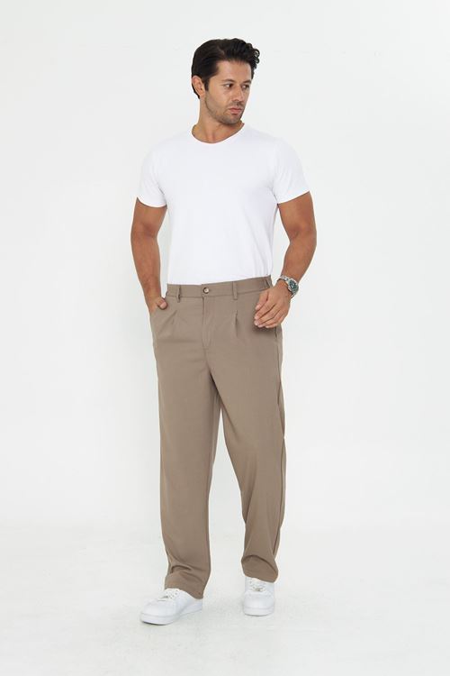 Erkek Pileli Baggy Bez Ayağı Kumaş Şık Pantolon