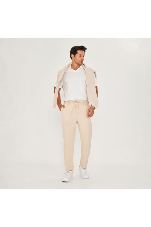 Erkek Bel Kemerli Bağcıklı Düz Paça Dabıl Kumaş Klasik Pantolon