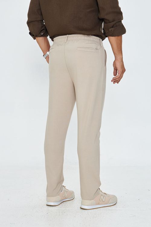 Erkek Bel Kemerli Klasik Bez Ayağı Kumaş Jogger