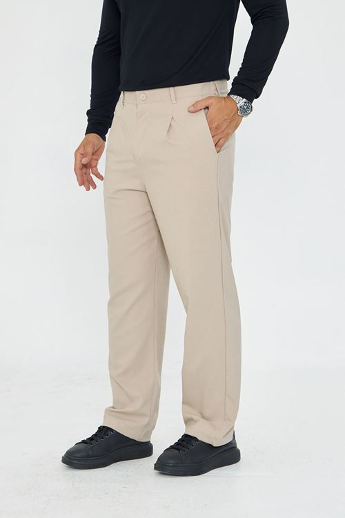 Erkek Pileli Baggy Bez Ayağı Kumaş Şık Pantolon