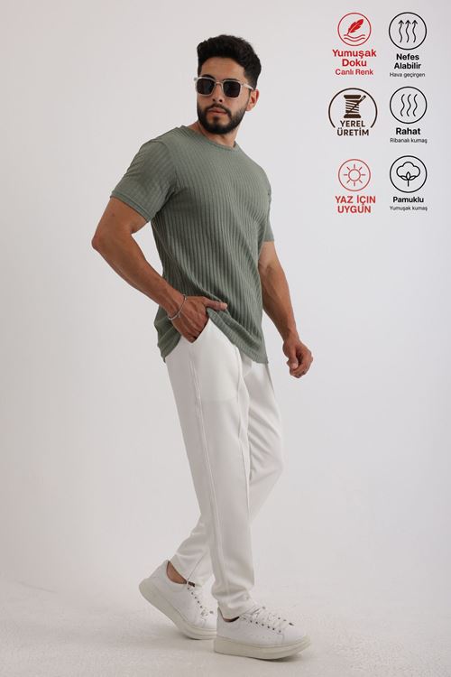 Erkek Fitilli Zinox Kumaş Tişört & Fermuarlı Duble Kumaş Pantolon Takım