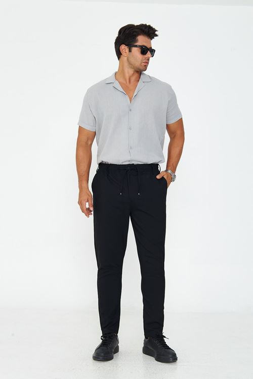 Erkek Bel Kemerli Klasik Bez Ayağı Kumaş Jogger