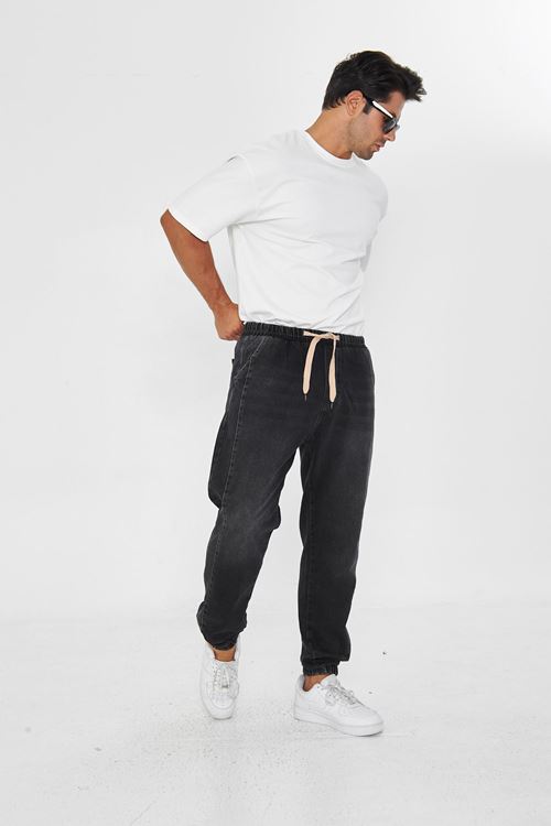 Erkek Paça Lastikli Yandan Parçalı Etiket Detaylı Regular Pantolon 730