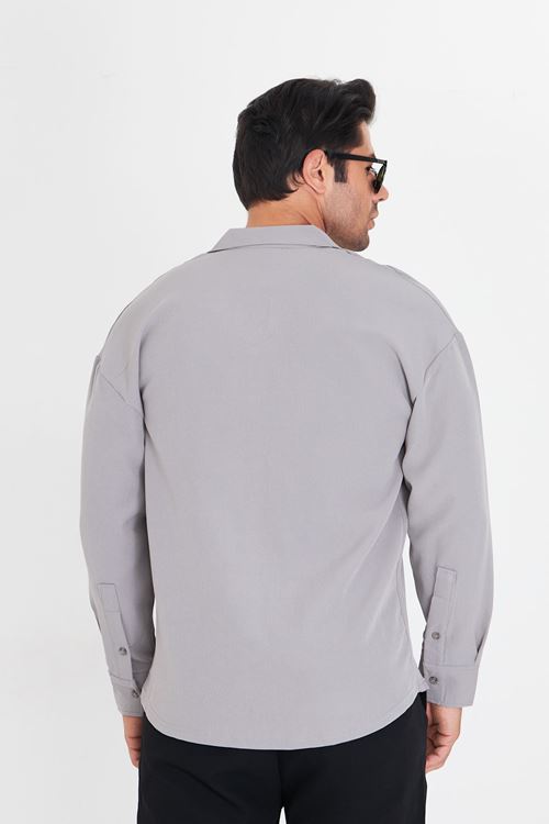 Erkek Uzun Kol Likralı Dabıl Kumaş Apaç Yaka Düşük Omuz Oversize Gömlek