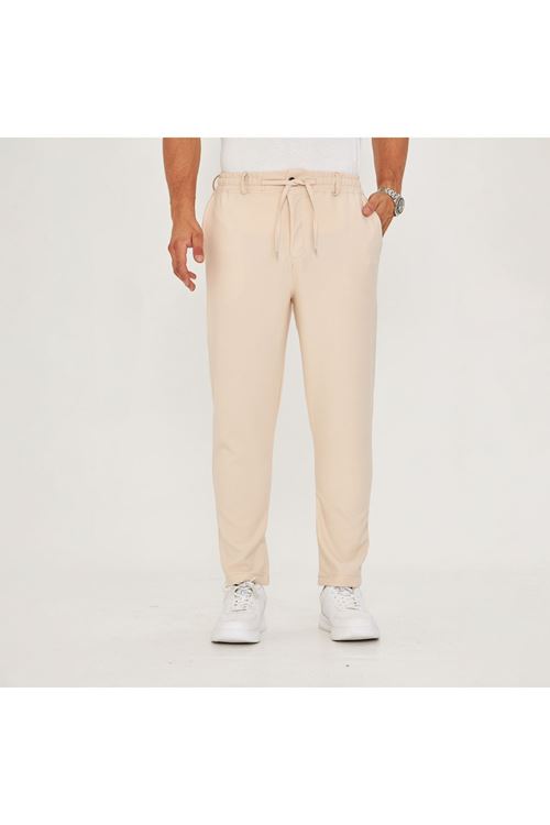 Erkek Bel Kemerli Bağcıklı Düz Paça Dabıl Kumaş Klasik Pantolon