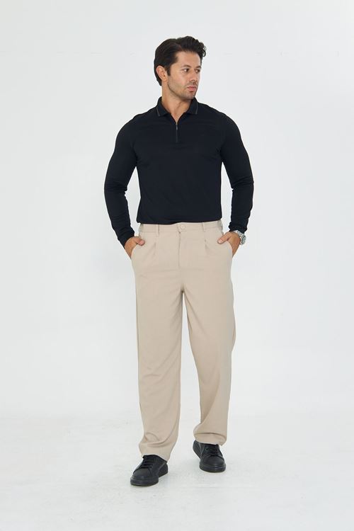 Erkek Pileli Baggy Bez Ayağı Kumaş Şık Pantolon