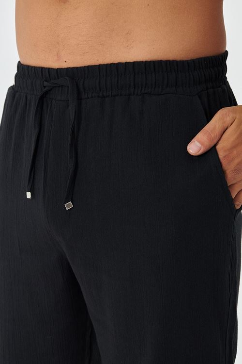 Erkek Keten Apaş Yaka Kısa Kol Gömlek - Şort Takım