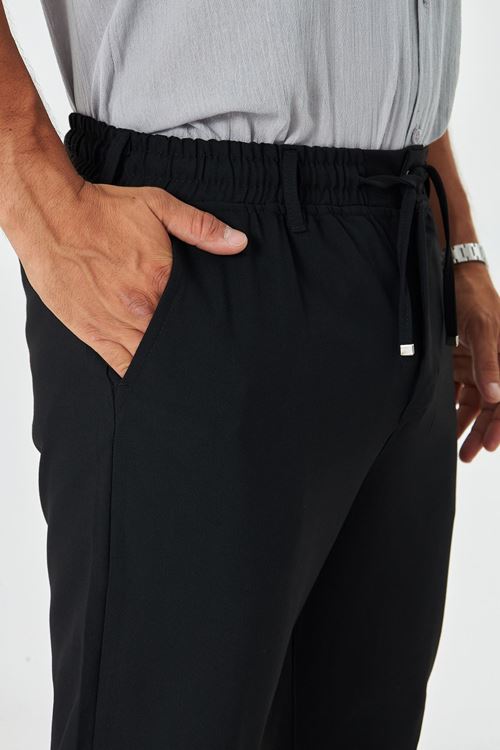 Erkek Bel Kemerli Klasik Bez Ayağı Kumaş Jogger