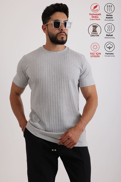 3'Lü Erkek Fitilli Zinox Kumaş Kazak – Yumuşak Dokulu Kısa Kol Basic Kazak