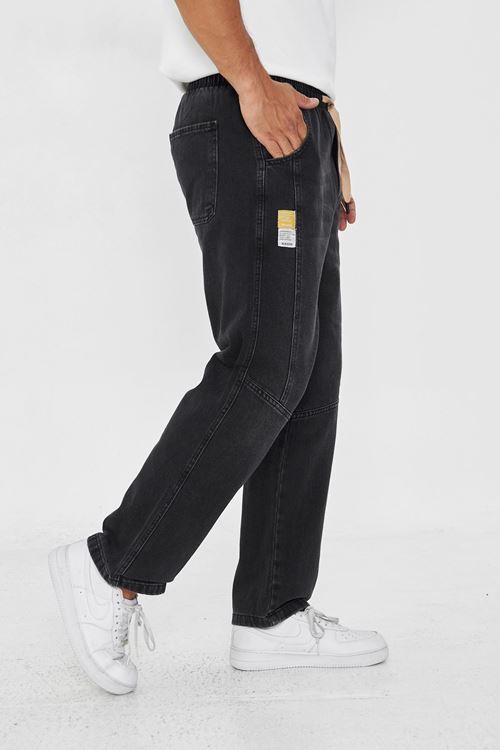 Erkek Parçalı Desen Yan Etiketli Baggy Kot Pantolon 721