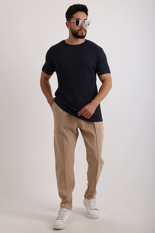 Erkek Fitilli Zinox Kumaş Tişört & Fermuarlı Duble Kumaş Pantolon Takım
