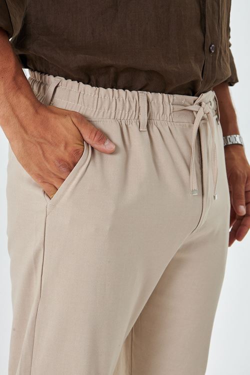 Erkek Bel Kemerli Klasik Bez Ayağı Kumaş Jogger