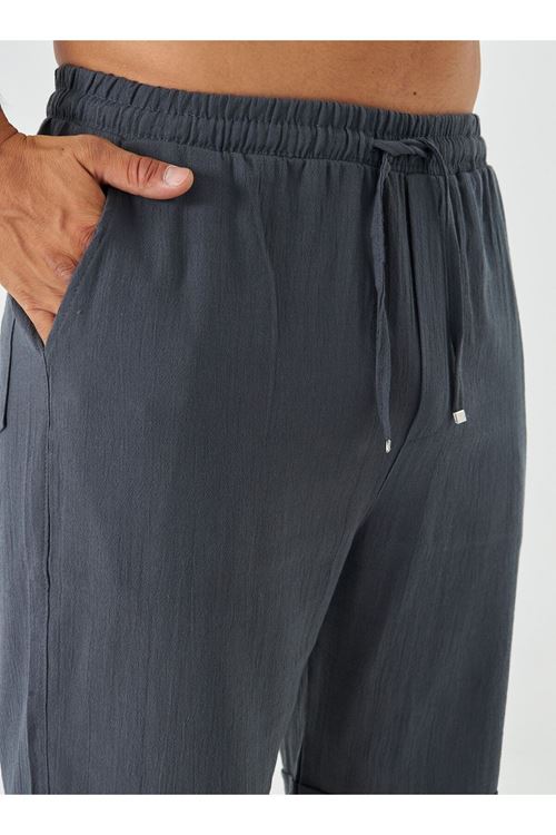 Erkek Keten Apaş Yaka Kısa Kol Gömlek - Şort Takım