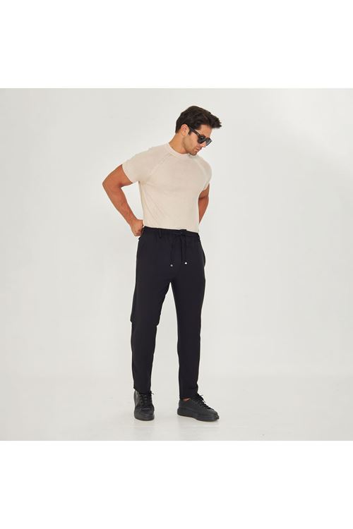 Erkek Bel Kemerli Bağcıklı Düz Paça Dabıl Kumaş Klasik Pantolon