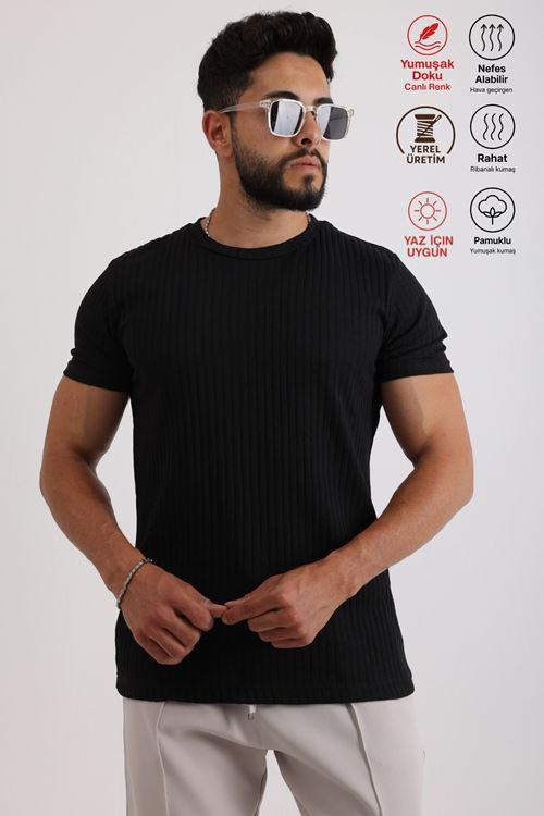 Erkek Fitilli Zinox Kumaş Tişört – Yumuşak Dokulu Basic Tişört