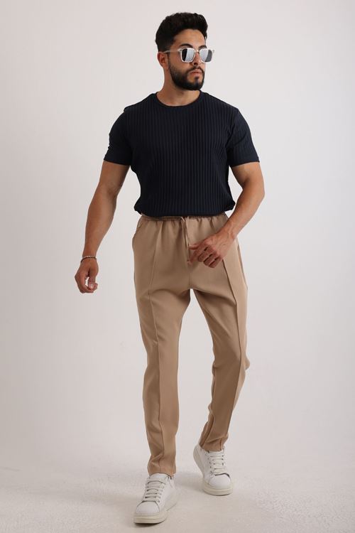 Erkek Fitilli Zinox Kumaş Tişört & Fermuarlı Duble Kumaş Pantolon Takım