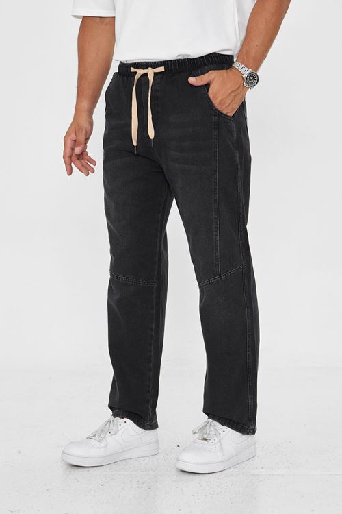 Erkek Parçalı Desen Yan Etiketli Baggy Kot Pantolon 721