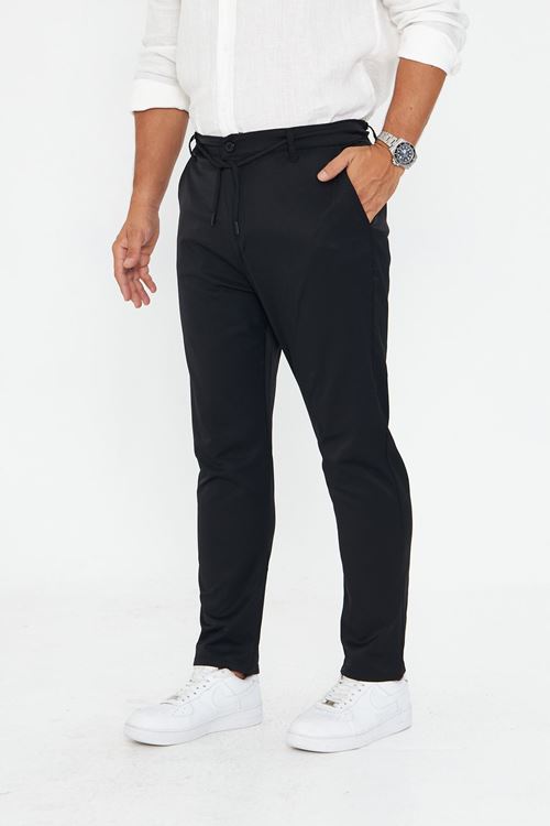 Erkek Düz Klasik Model Saten-Pamuk Kemerli Düz Paça Pantolon