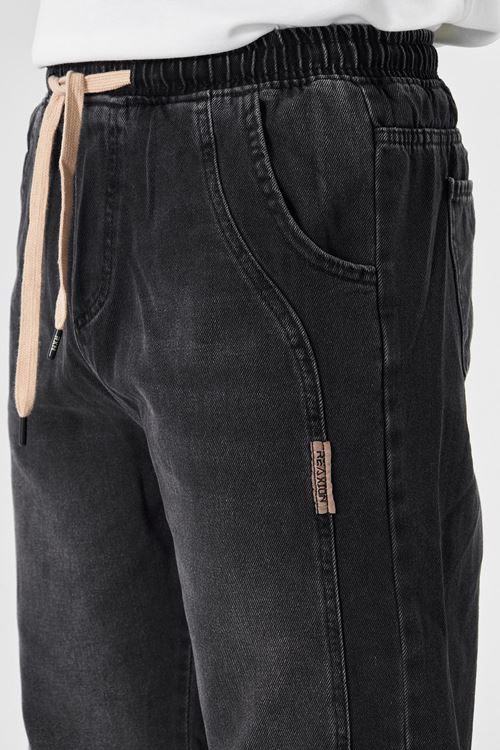 Erkek Baggy Yandan Parçalı Etiket Detaylı Düz Kot Pantolon 707