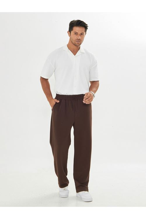 Erkek Baggy Krep Kumaş Bağcıklı Pantolon