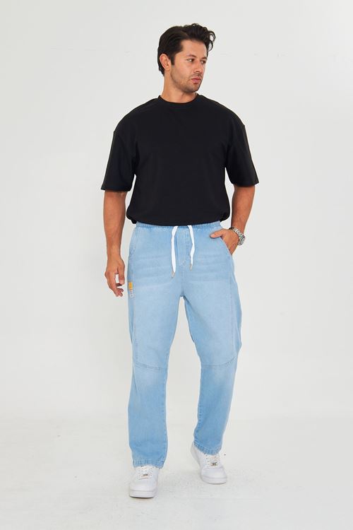 Erkek Parçalı Desen Yan Etiketli Baggy Kot Pantolon 721