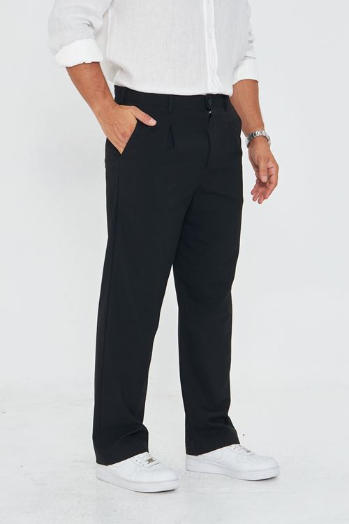 Erkek Pileli Baggy Bez Ayağı Kumaş Şık Pantolon