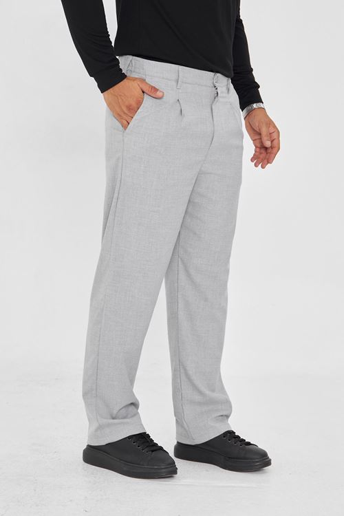 Erkek Pileli Baggy Bez Ayağı Kumaş Şık Pantolon