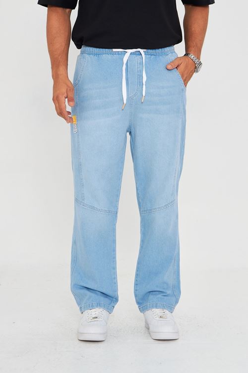 Erkek Parçalı Desen Yan Etiketli Baggy Kot Pantolon 721