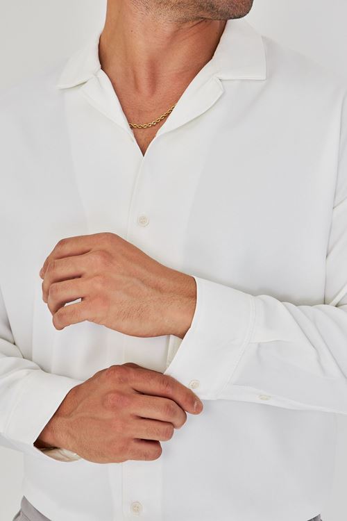 Erkek Uzun Kol Likralı Dabıl Kumaş Apaç Yaka Düşük Omuz Oversize Gömlek