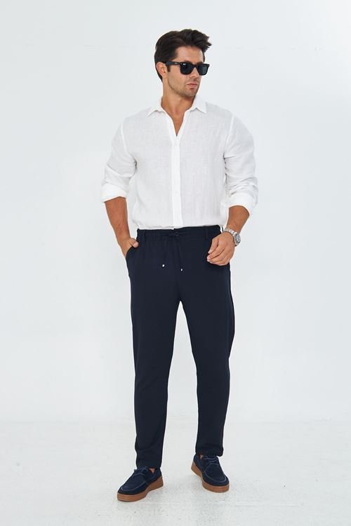 Erkek Bel Kemerli Klasik Bez Ayağı Kumaş Jogger