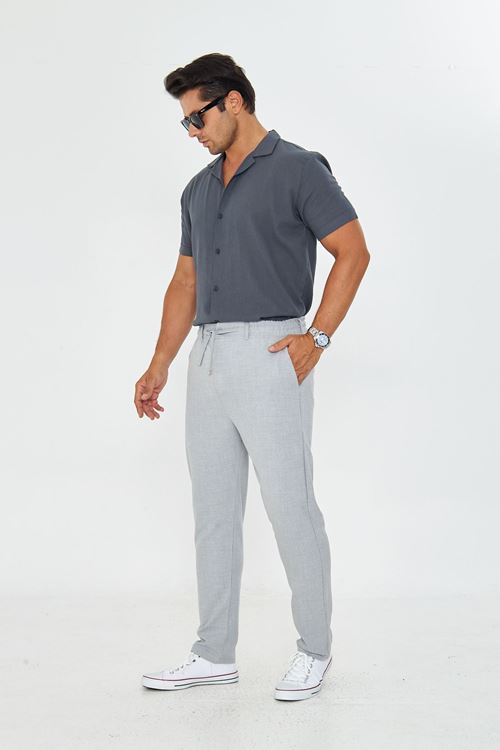 Erkek Bel Kemerli Klasik Bez Ayağı Kumaş Jogger