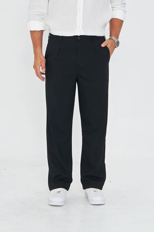 Erkek Pileli Baggy Bez Ayağı Kumaş Şık Pantolon