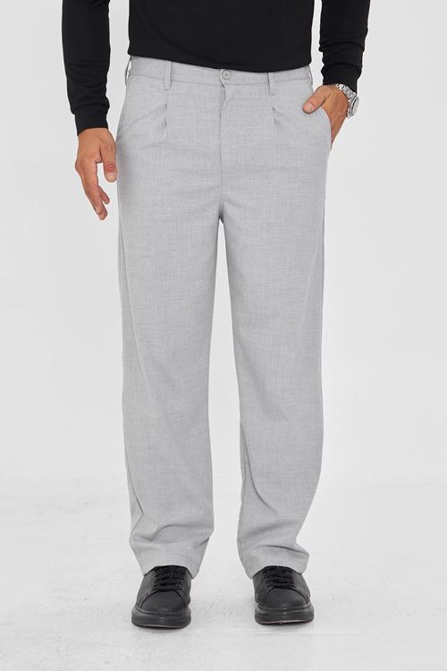 Erkek Pileli Baggy Bez Ayağı Kumaş Şık Pantolon