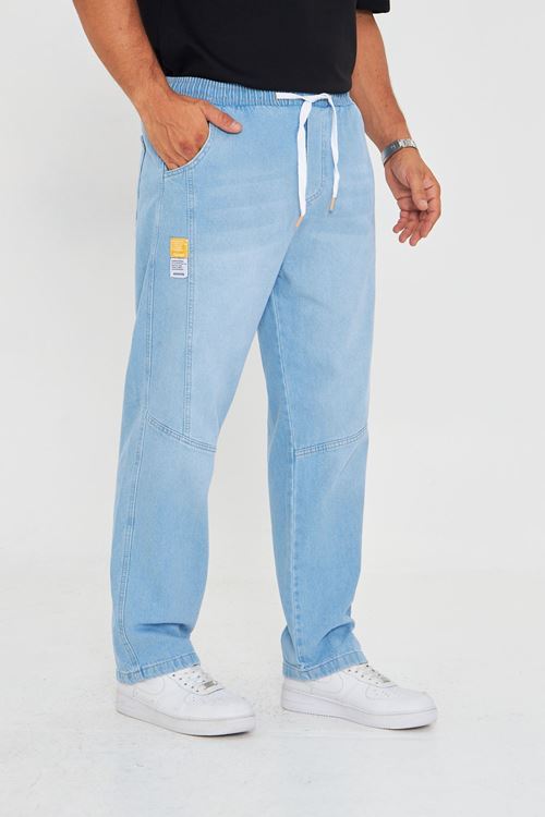 Erkek Parçalı Desen Yan Etiketli Baggy Kot Pantolon 721