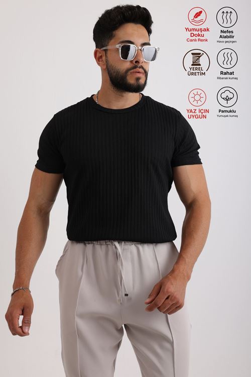 Erkek Fitilli Zinox Kumaş Tişört & Fermuarlı Duble Kumaş Pantolon Takım