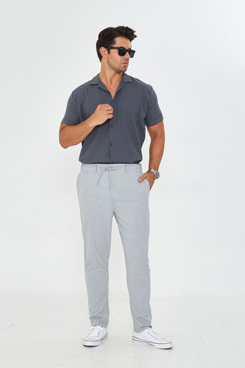 Erkek Bel Kemerli Klasik Bez Ayağı Kumaş Jogger