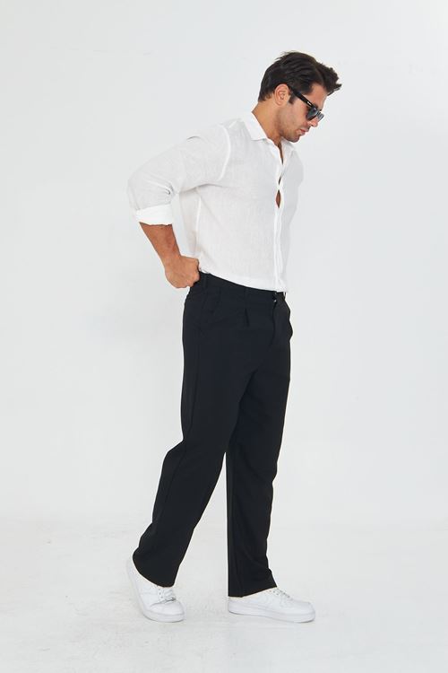 Erkek Pileli Baggy Bez Ayağı Kumaş Şık Pantolon